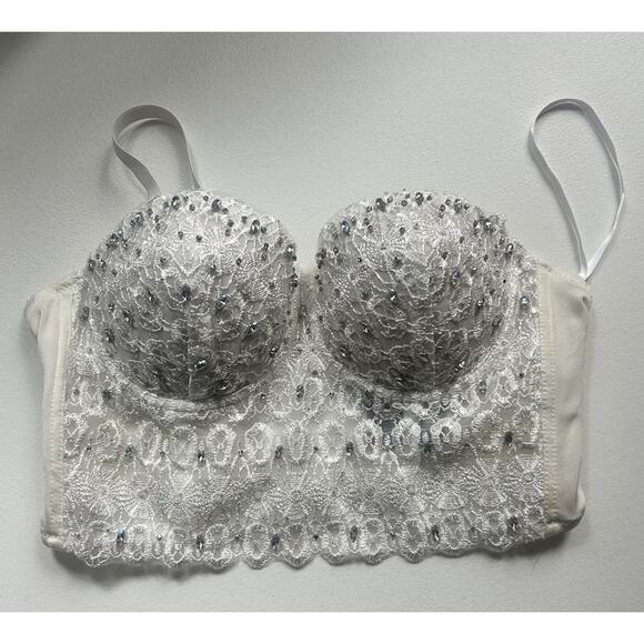 Windsor Bustier Bra Womens Rhinestone White Medium Crop - Picture 1 of 12